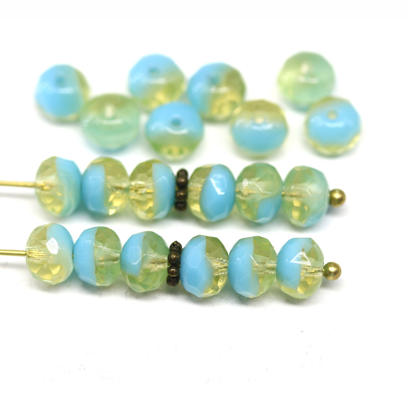 5x7mm Blue yellow Czech glass fire polished rondelle beads, 20pc