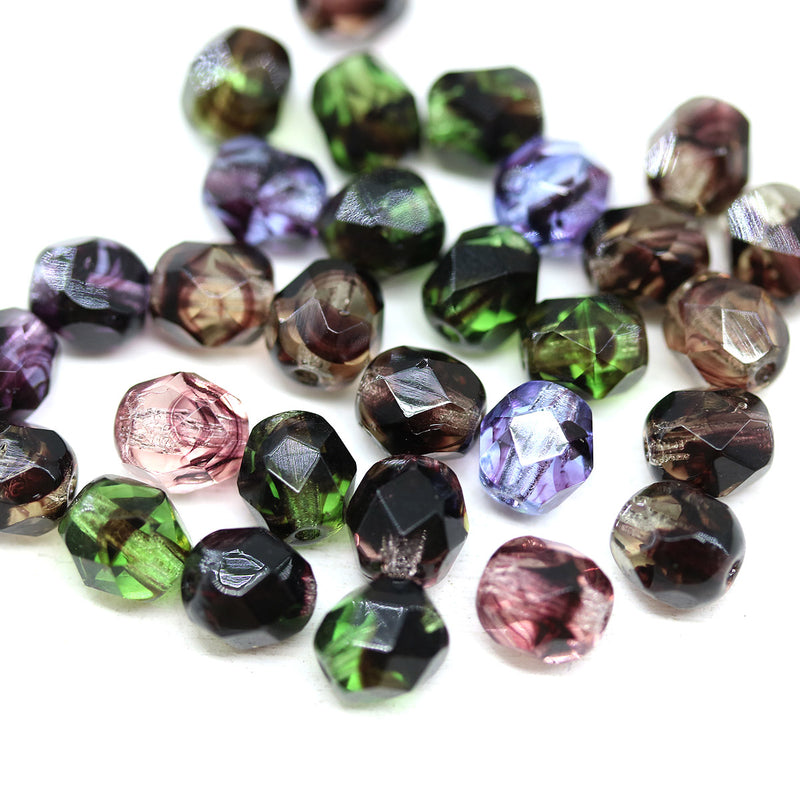 6mm Purple green mix Czech glass beads fire polished 30pc
