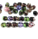 6mm Purple green mix Czech glass beads fire polished 30pc