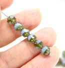 6mm Blue green cathedral Czech glass beads, silver finish - 20Pc