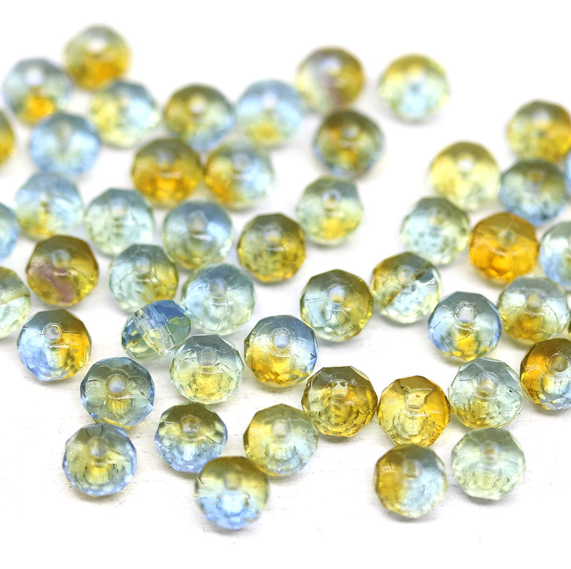 3x5mm Blue yellow rondelle czech glass beads 50pc