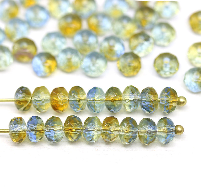 3x5mm Blue yellow rondelle czech glass beads 50pc