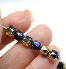 6mm Black cathedral Czech glass beads Golden finish AB, fire polished round beads