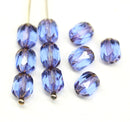 8x6mm Sapphire blue rice czech glass fire polished beads copper ends, 10pc