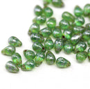 4x6mm Green picasso silver teardrops Czech glass beads