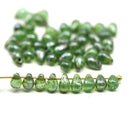 4x6mm Green picasso silver teardrops Czech glass beads