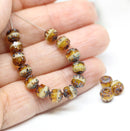 6mm Brown topaz Beige cathedral beads Czech glass picasso ends 20Pc