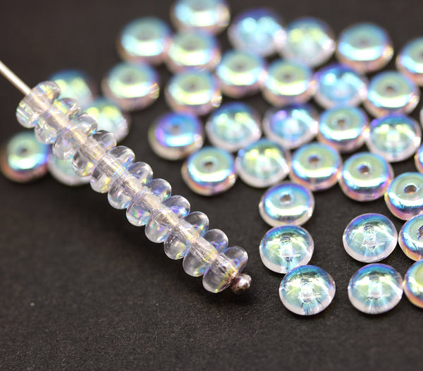 5mm Clear glass AB finish czech rondelle spacer beads 50pc