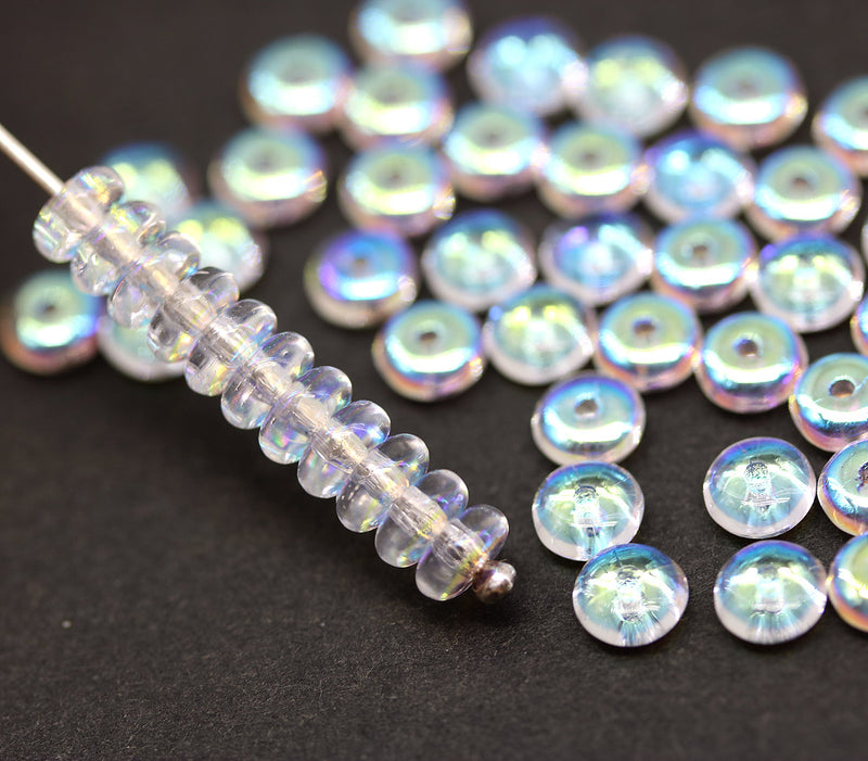 5mm Clear glass AB finish czech rondelle spacer beads 50pc
