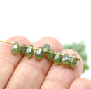 4x6mm Green picasso silver teardrops Czech glass beads