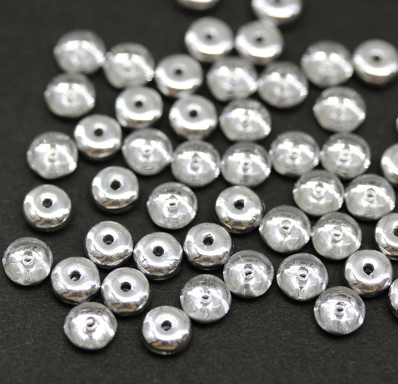 5mm Silver Clear czech glass rondelle spacer beads 50pc