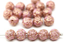 7mm Pink Rose Bud Czech Glass Beads copper inlays