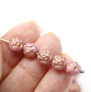 7mm Pink Rose Bud Czech Glass Beads copper inlays
