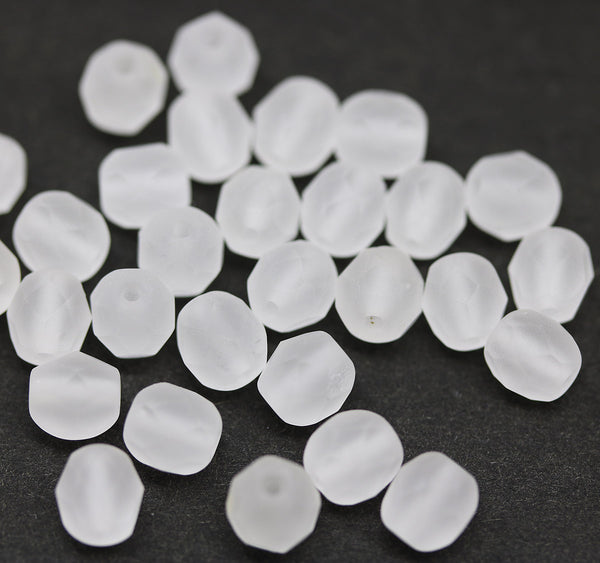6mm Frosted clear Czech glass beads fire polished 30pc