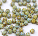 4mm Blue beige picasso czech glass beads round druk spacers