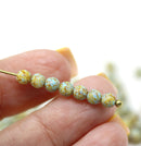 4mm Blue beige picasso czech glass beads round druk spacers
