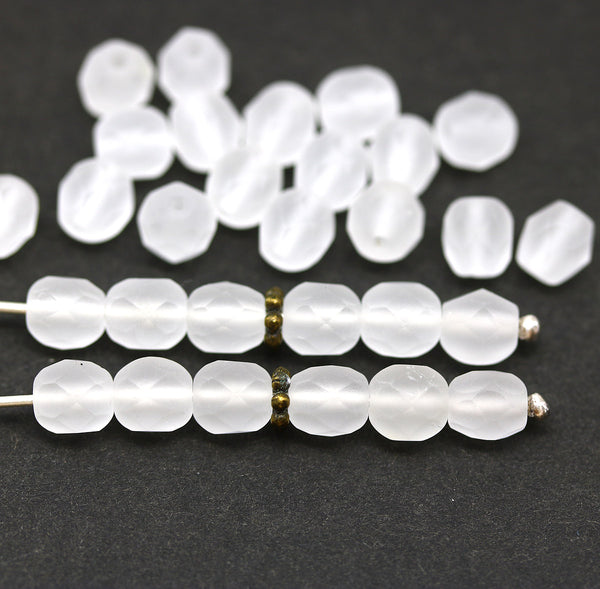 6mm Frosted clear Czech glass beads fire polished 30pc