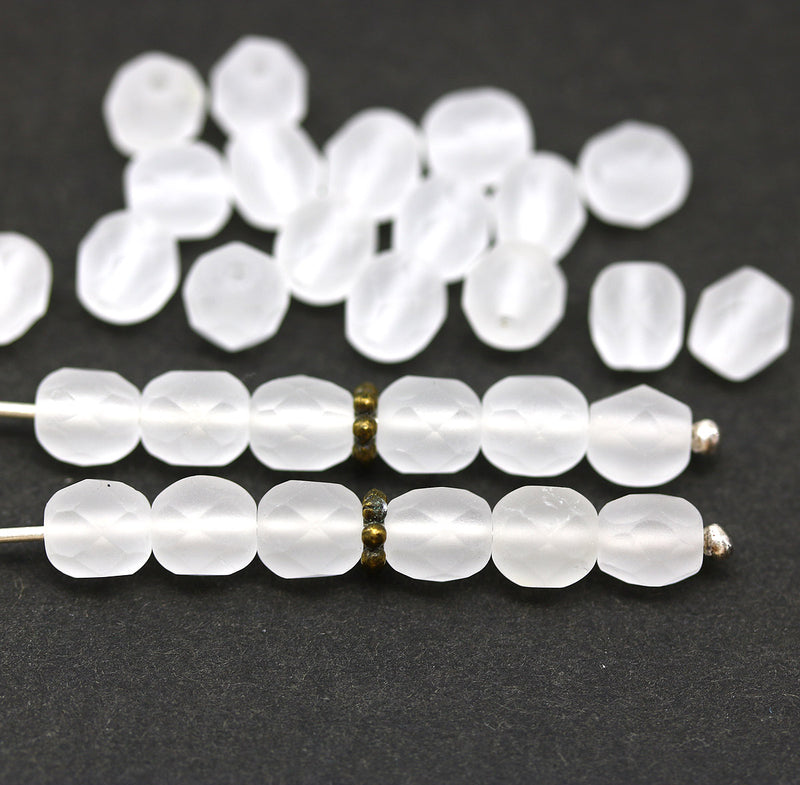 6mm Frosted clear Czech glass beads fire polished 30pc