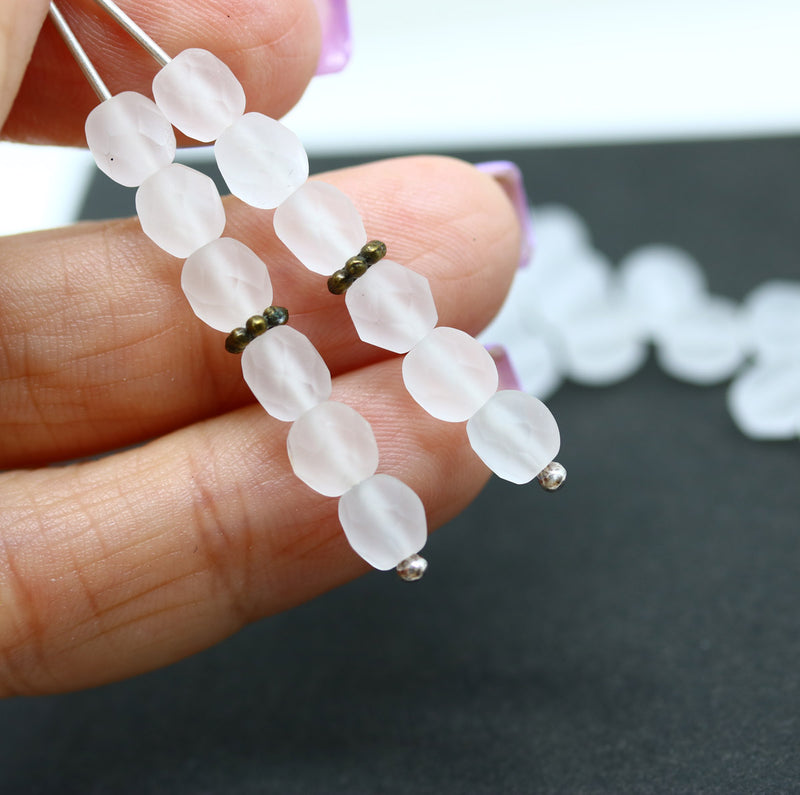 6mm Frosted clear Czech glass beads fire polished 30pc