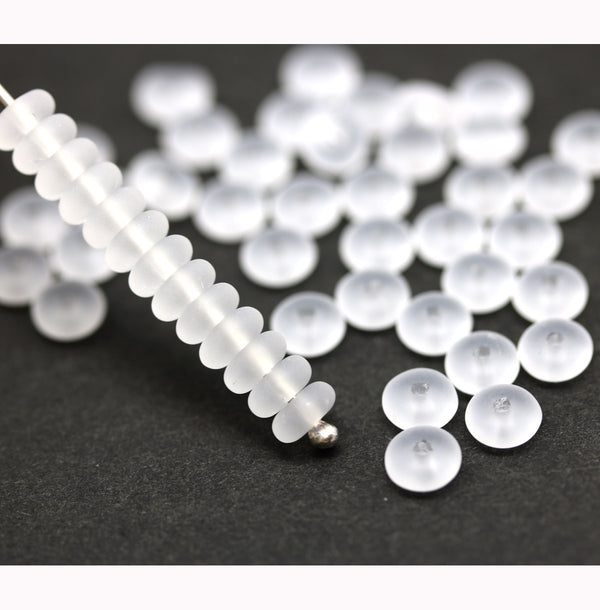 5mm Frosted glass czech rondelle spacer beads 50pc