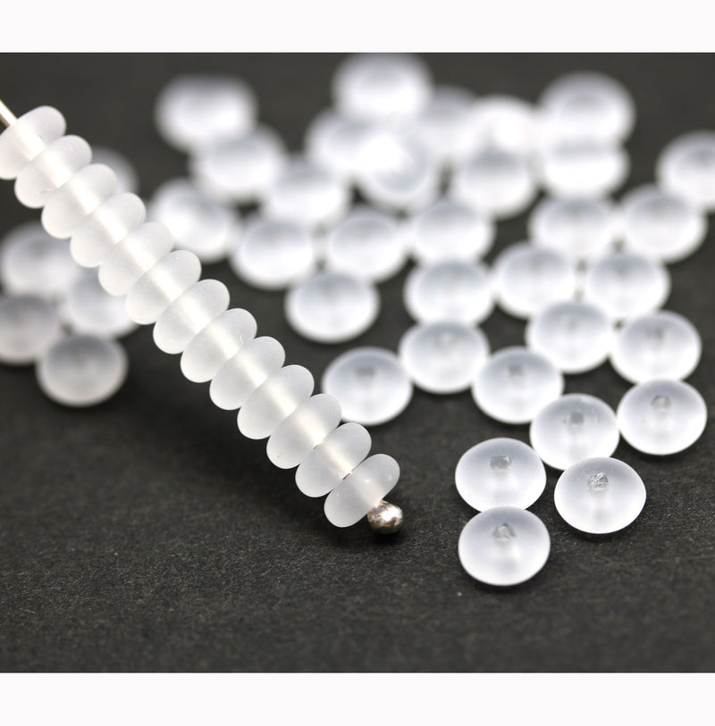 5mm Frosted glass czech rondelle spacer beads 50pc