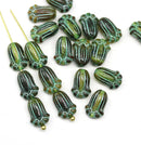 12x8mm Dark green tulip Czech glass beads