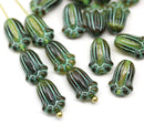 12x8mm Dark green tulip Czech glass beads