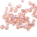 4mm Light pink AB finish Czech glass fire polished round beads 50pc