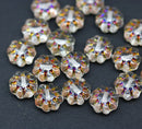 9mm Clear Czech glass daisy flower beads Vitrail inlays