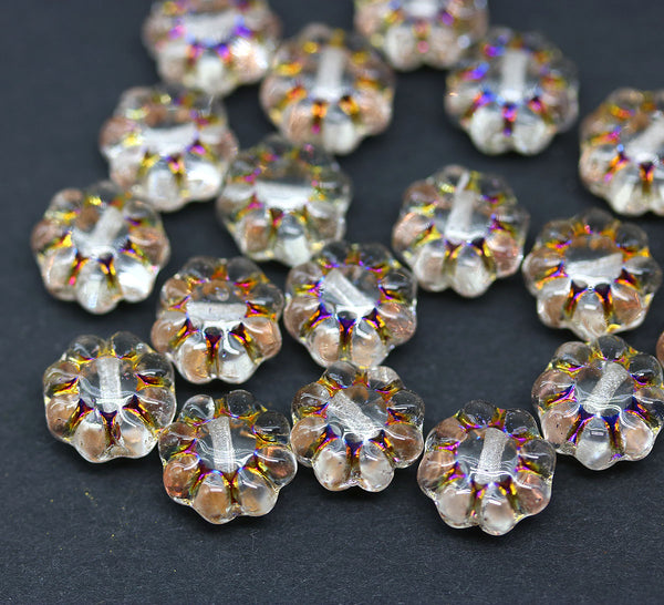 9mm Clear Czech glass daisy flower beads Vitrail inlays
