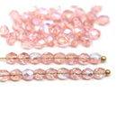 4mm Light pink AB finish Czech glass fire polished round beads 50pc