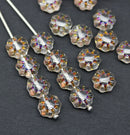 9mm Clear Czech glass daisy flower beads Vitrail inlays