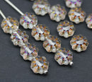 9mm Clear Czech glass daisy flower beads Vitrail inlays