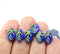 12x7mm French blue leaf beads, yellow inlays 30pc