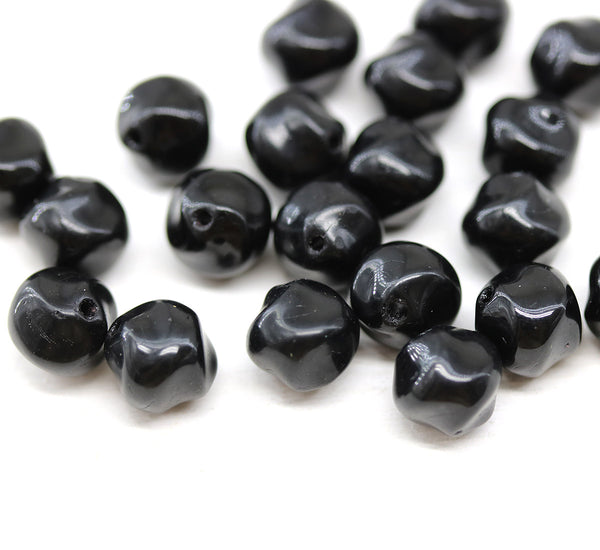8mm Black Czech glass round baroque beads, 20Pc
