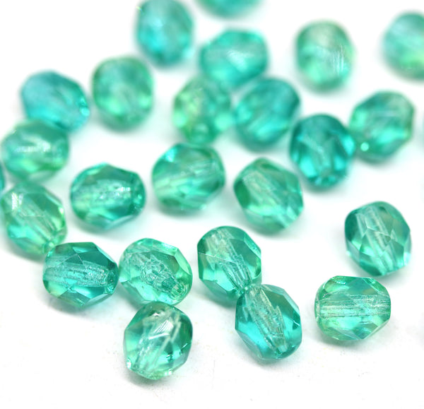 6mm Seafoam green fire polished round czech glass beads, 30Pc