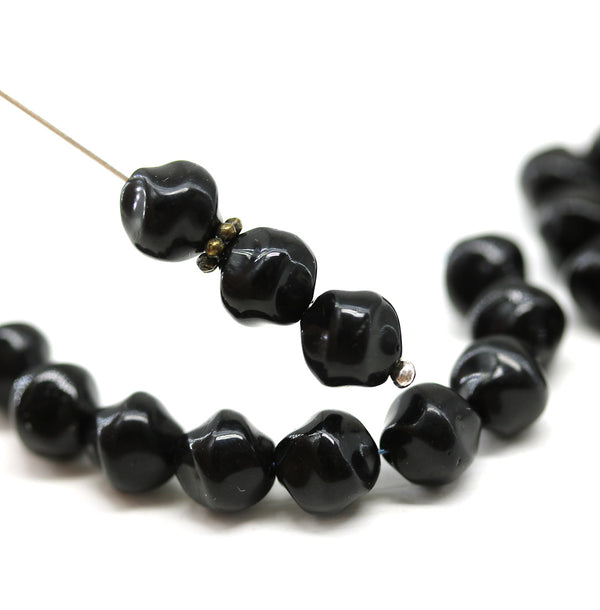 8mm Black Czech glass round baroque beads, 20Pc