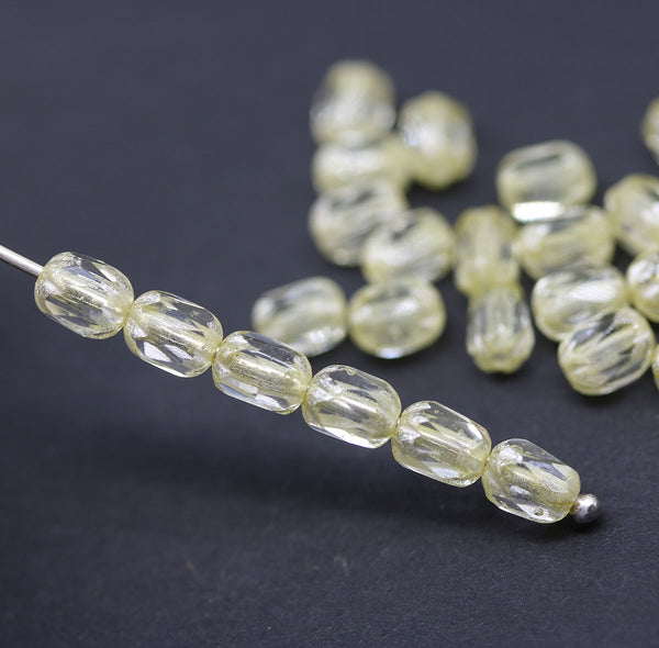 6x4mm Pale yellow rice czech glass fire polished beads