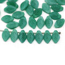 12x7mm Frosted teal green leaf beads - 30pc