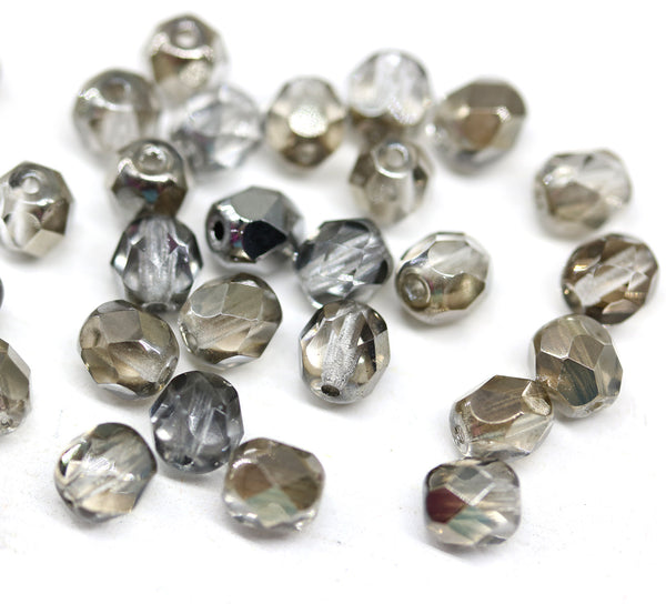 6mm Black diamond fire polished round czech glass beads, 30Pc