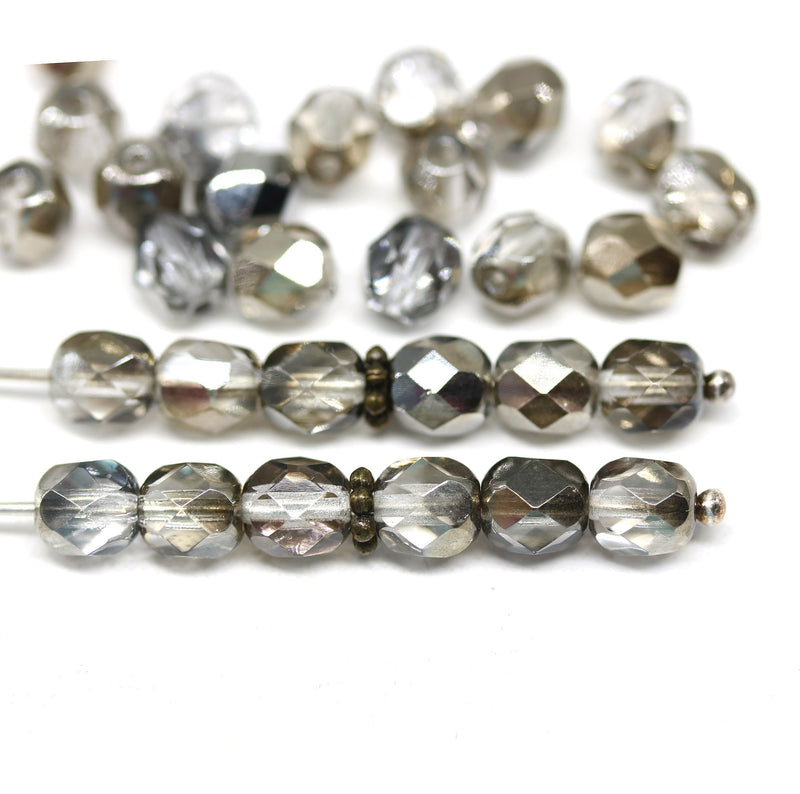 6mm Black diamond fire polished round czech glass beads, 30Pc