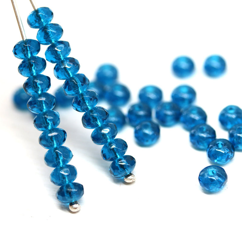 3x5mm Dark Capri blue rondelle czech glass beads 40pc