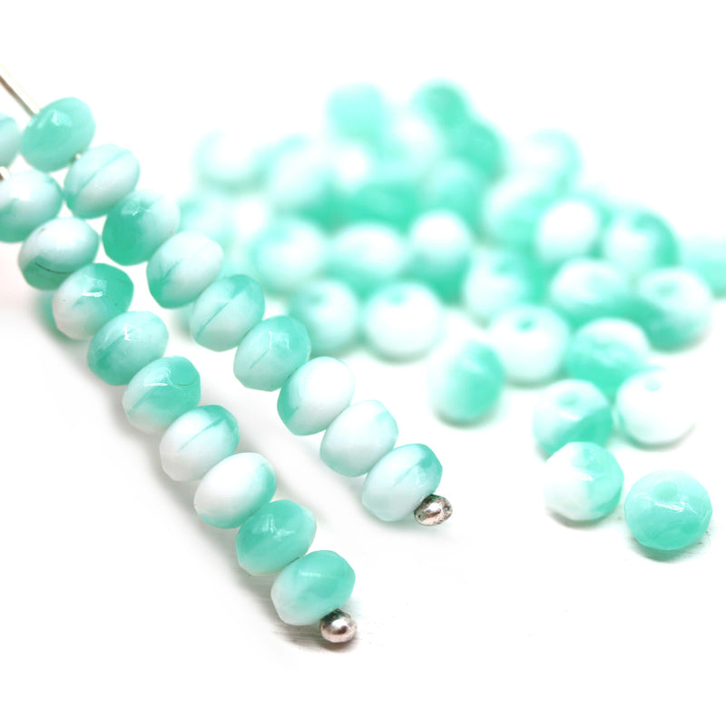 3x5mm Mint green white rondelle czech glass beads 50pc