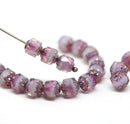 6mm Pink white cathedral Czech glass round beads - 20Pc