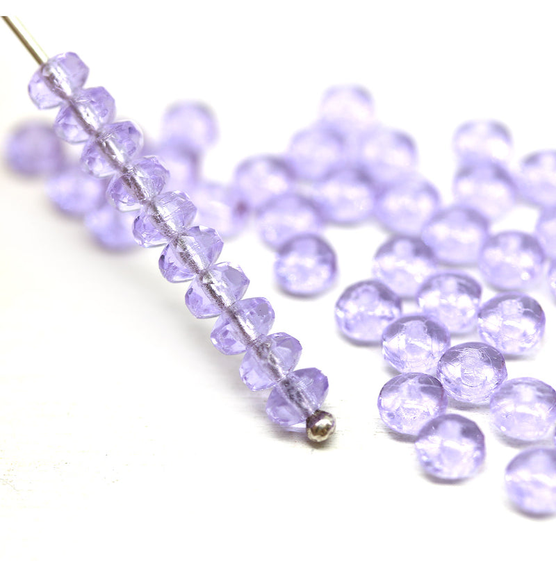 2x3mm Lilac rondelle tiny czech glass spacers, 50Pc