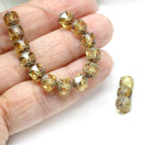 6mm Light yellow Cathedral Czech Glass beads fire polished picasso ends - 20Pc