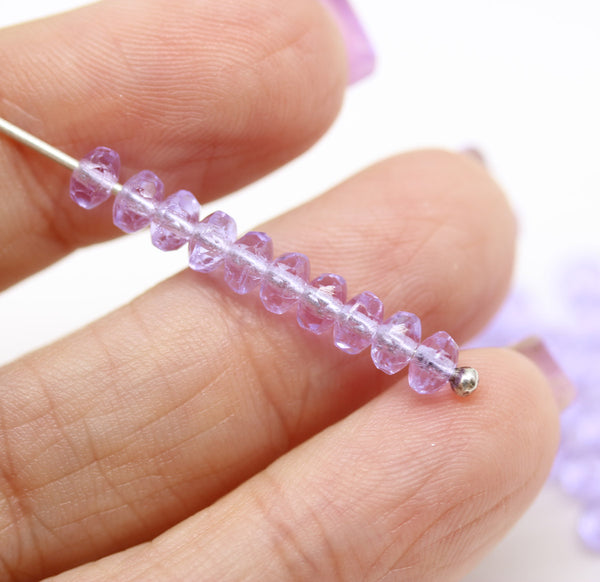 2x3mm Lilac rondelle tiny czech glass spacers, 50Pc