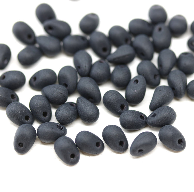 4x6mm Tiny black frosted teardrops Czech glass beads - 50pc