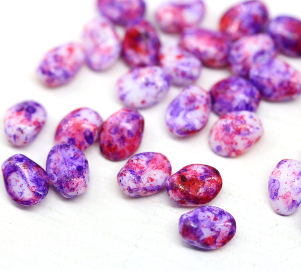 6x8mm Bright pink petal drop beads Czech glass flower petals, 30pc
