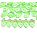 12x7mm Light green leaf Czech glass beads 30pc